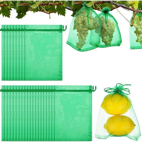 100 Sacs Filets de Protection pour Fruits – Réutilisables, Barrière en Maille Verte pour Plantes, Fleurs et Arbres Fruitiers, 10 x 15 cm (1/5)