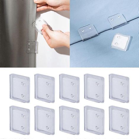 Lot de 10 pinces adhésives pour rideau de douche, assurant un maintien fiable. (1/4)