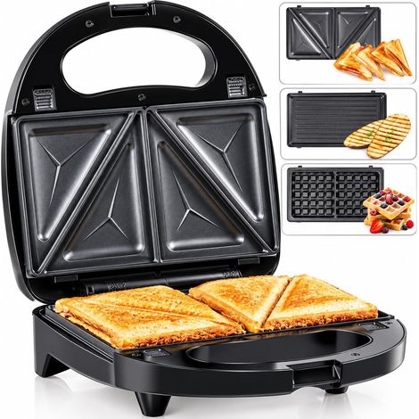 Appareil à Gaufres 3 en 1 Croque Monsieur Grill 750 W,Plaques Interchangeables pour Gaufres Croque Monsieur et Grill  Revêtement Antiadhésif et Poignée Cool Touch (1/5)