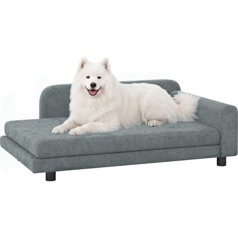 Canapé pour chien - lit pour chien - PawHut - coussin déhoussable lavable dossier haut accoudoirs - velours - 101x66x34,5cm - gris (1/5)