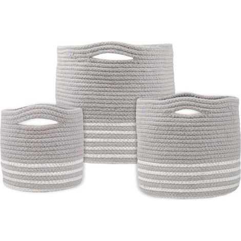 Set de 3 Paniers Gris et Blanc en coton et Jute BANAO (1/5)