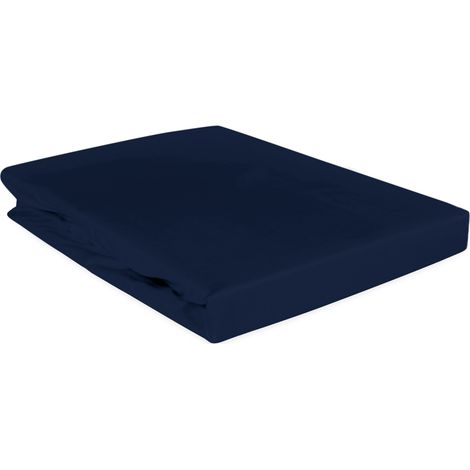 Sábana bajera ajustable de algodón de 90x200 cm, satén liso, azul marino oscuro. (1/5)