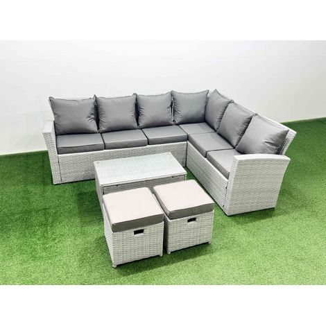 Fimous Garden Outdoor PE Rattan Furniture Set 8 Seater Rattan Garden Sofa Set with Oblong Coffee Table Light Grey Mixed (1/4)