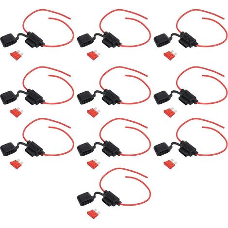 10er-Set Inline-Sicherungshalter, schmelzbeständig, einfach zu verdrahten, wasserdicht, mit Sicherung 18AWG, 10A