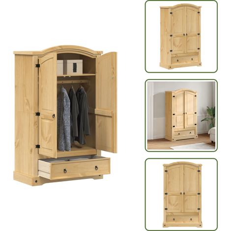 Armadio con cassetto - vidaXL Armadio "Corona" 101x52x170 cm Legno Massello di Pino - Armadio con ripiano