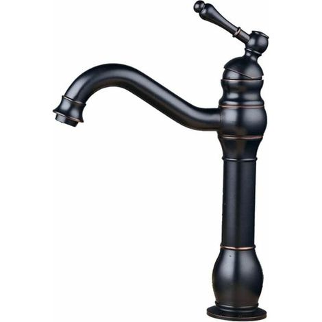 Robinet Lavabo Vintage Laiton Noir Bec Haut Mitigeur Mélangeur Salle de Bains Design Rétro Antique Robinetterie Élégante, Pièce Unique (1/5)