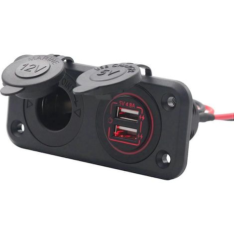 Chargeur de voiture double USB 5 V 4,8 A avec panneau de commande, 2 ports, voyant rouge, étanche, prise allume-cigare 12 V (1/4)
