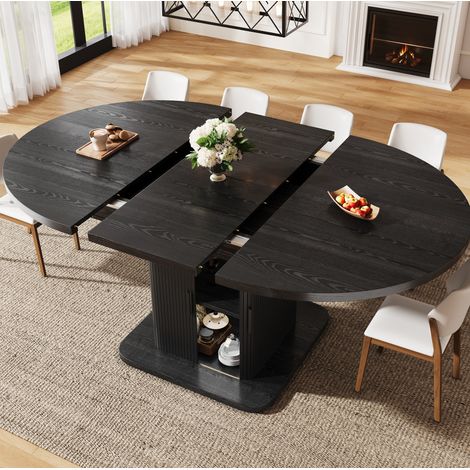 Table à manger extensible 149,8x110x75 cm MDF métal noir, rangement gain de place (1/5)