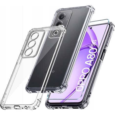 Funda para Oppo A80 5G, carcasa antichoque transparente con cubierta trasera reforzada y cristal protector. (1/5)