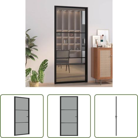 vidaXL Porte intérieure 93x201,5 cm Noir Verre ESG et aluminium (1/5)