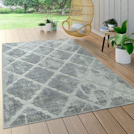 Paco Home In- & Outdoor Teppich, Terrasse u. Balkon, Wetterfest Modern Geometrische Muster 120x170 cm, Grau 2