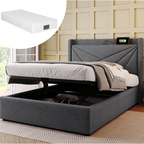 lit simple coffre rangement 90x200 USB Type C gris OKMYHOME (1/5)