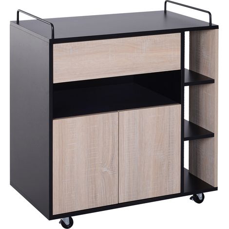 Carrello da Cucina Multiuso Moderno con Ruote Cassetto Anta in Legno Rovere, 76,5x40x82cm