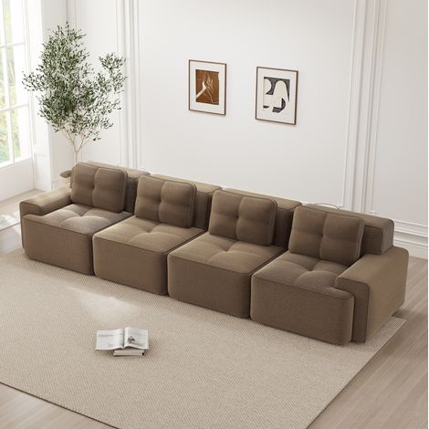 Sofa 4-Sitzer in Braun aus Cord, 74 cm tiefe Sitzfläche, modular und ohne Montage (1/5)