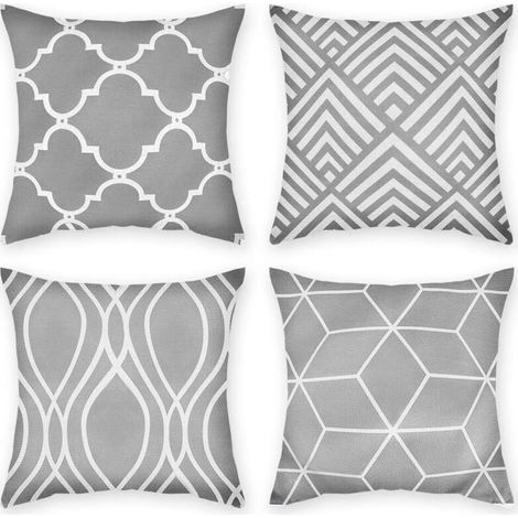 Fundas de cojín de algodón gris de 45x45 cm – Juego de 4 con cremallera invisible, ideales para sofá, oficina, coche y jardín.