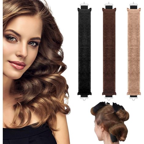 Bigoudis Cheveux Long avec Crochet, 3 PCS Boucle sans Chaleur Boudin Rouleaux Cheveux Heatless Overnight Blowout Bigoudis Flexible pour Cheveux Mi-long et Long (Noir, Marron, Kaki, Grand) (1/4)