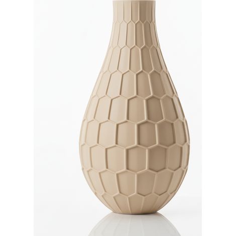 Vase décoratif géométrique beige à motif hexagonal élégant (1/3)