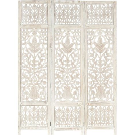 FIMEI Cloison de séparation 3 panneaux Blanc 120x165 cm Bois manguier (1/5)