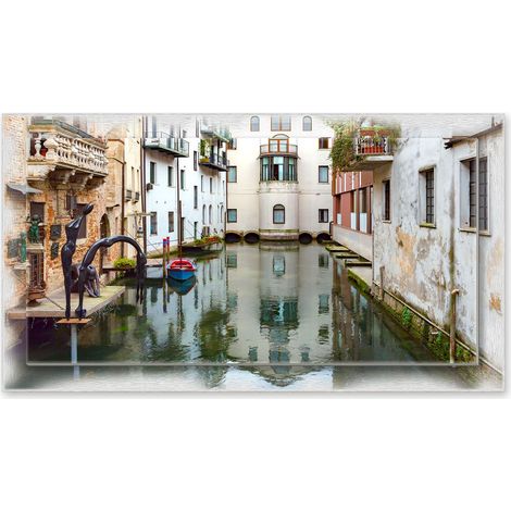 Lupia - Quadro moderno su Tela con Cornice stampata NEWEXT 75x135 cm, paesaggi localismi italiani, per casa soggiorno capezzale camera da letto hotel ufficio, TREVISO  SCORCIO CANALE BURANELLI (1/4)
