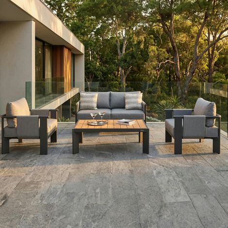 Salon de jardin 4 places en aluminium anthracite LIGO