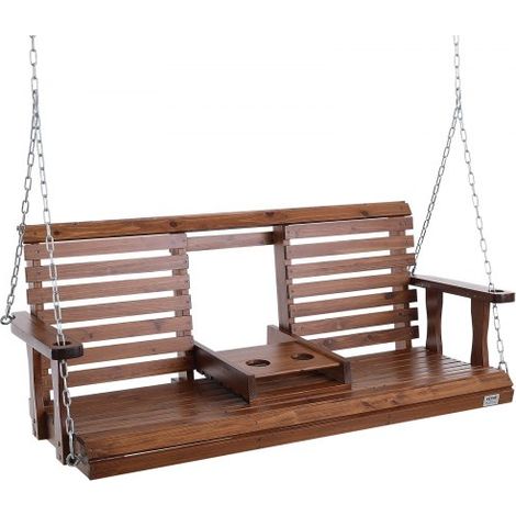 Hollywoodschaukel Zedernholz, 1523x710x600mm, Terrassenschaukel für Hof und Garten, verbesserte Tragkraft von ca. 400 kg, robuste Schaukelstuhlbank mit Aufhängeketten für den Außenbereich, braun (1/5)