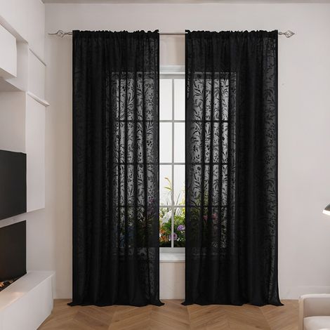 Rideaux de terrasse à deux panneaux, adaptés aux portes coulissantes, aux portes de terrasse et aux portes coulissantes en verre (fil d'algues noires 140160CM).