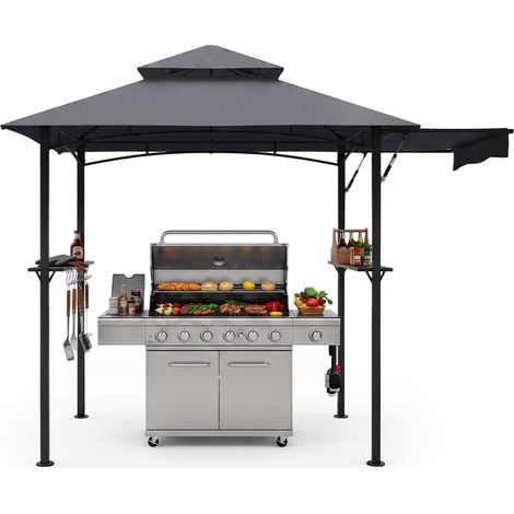 COSTWAY Tonnelle de Barbecue 2,5x2,5m Pliante avec Auvent Latéral (1/5)