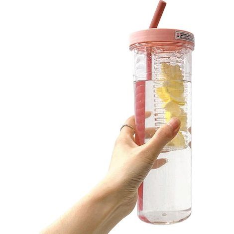 Water Bottle, Fruit Infuser, Glass Straw, Built-in Filter, 700ml, Travel & Sports (1/5)