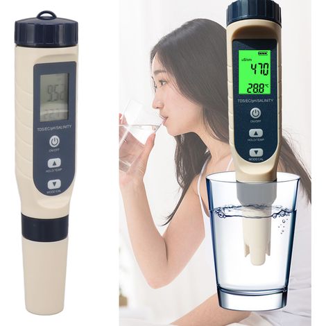 Multifunktionales 5-in-1-Wasserqualitätsmessgerät (TDS/pH-Meter, Salinometer, Thermometer und EC-Stift) (1/5)