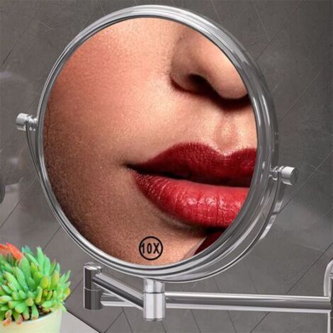 ALLIANDISMiroir de maquillage mural grossissant 10x avec éclairage LED - design pivotant, idéal pour la salle de bain, facile à installer, application de maquillage pratique et précise. (1/4)