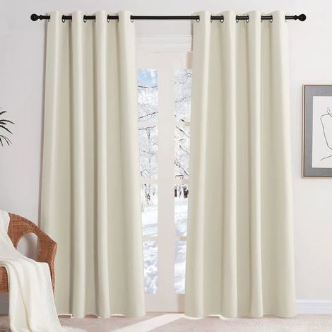 Tende oscuranti e termoisolanti - set da due pezzi - 140x220 cm - isolamento termico - beige chiaro - occhielli in metallo (1/5)