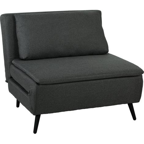 Canapé-lit 3-en-1 convertible gris foncé, dossier réglable, ressorts S, piètement métal, lin (1/5)
