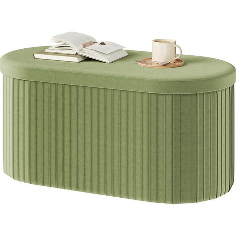 Banc de Rangement WOLTU, en Velours,Tabouret Pouf Pliable, Ottoman Coffre de Rangement de 76L, Ovale, Couvercle Amovible, 76x38x38 cm, Vert (1/5)