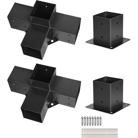 Support d'assemblage pour pergola 10x10 cm (intérieur 92 x 92 mm), lot de 2 connecteurs d'angle renforcés 4 voies, fixation facile pour poutres bois, tonnelle, patio, chalet (1/5)