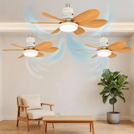 lot de 3 Ventilateur de Plafond avec Lumière et Telecommande, LED 40W E27 Lampe Ventilateur,3 Vitesses,Silencieux,Salon,Chambre (1/5)