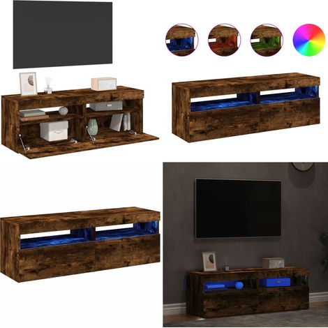 Muebles de TV con luces LED 2 uds roble ahumado 60x35x40 cm - Armarios de TV - Luz LED RGB