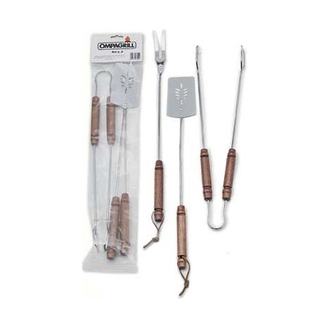 POSATE BARBECUE SET 03550 OMPAGRILL - INOX/LEGNO CF=PZ 3 CM 55- 1 confezioni