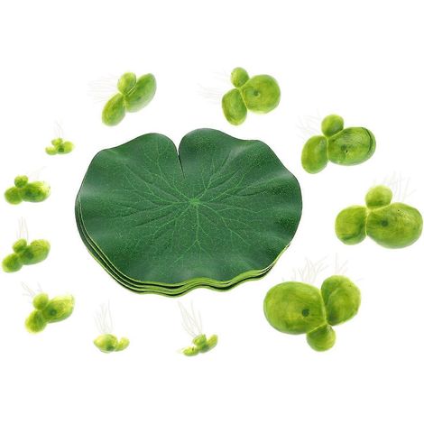 Un ensemble de décorations de plantes aquatiques artificielles en plastique, composées de lentilles d'eau et de racines. (1/4)