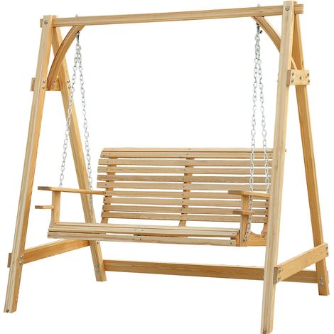 Altalena da giardino a 2 posti, dimensioni 1,8 m di lunghezza x 1,2 m di larghezza x 1,85 m di altezza, con braccioli, supporti e pannelli in vetro. Realizzata in legno di larice pre-oliato.