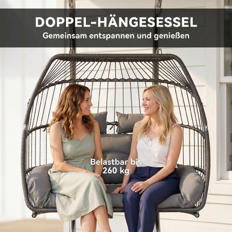 Fauteuil suspendu pliable avec coussin, cadre en acier, pour intérieur et extérieur, charge max 260 kg, gris foncé (1/5)