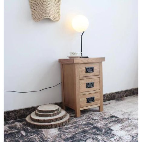 3 Drawer Large Bedside Wide Bedroom Cabinet Night Stand - Oak (1/4)