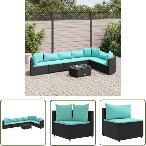 The Living Store Salon de jardin 8 pcs avec coussins noir résine tressée - Ensemble Salon De Jardin - Canapé Jardin - Meuble Jardin - Résine Tressée - Rotin Synthétique (1/5)