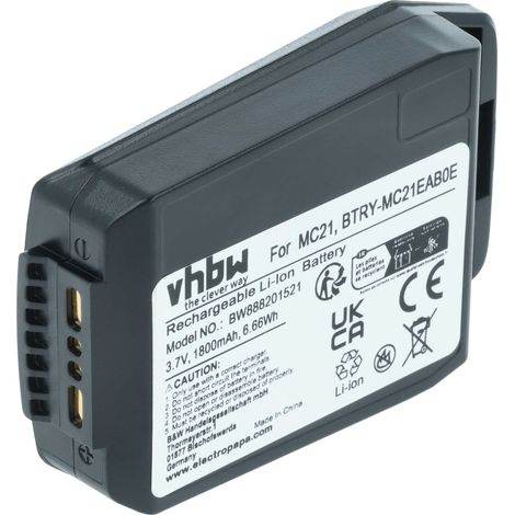 vhbw Batterie remplacement pour Motorola 82-105612-01, 82-150612-01, BTRY-MC21EAB0E pour ordinateur handheld (1800mAh, 3,7V, Li-polymère)