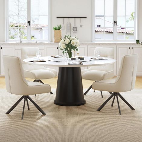 4er Set Drehstuhl Esszimmerstuhl mit hoher Rückenlehne aus Chenille, Beige (1/5)