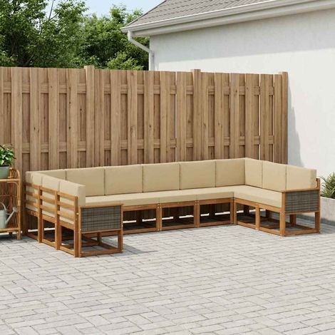 vidaXL Ensemble de canapés d'extérieur 10 pc Naturel et Beige (1/5)