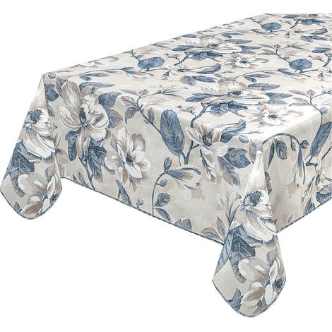 Tovaglia Antimacchia Bordata Tavolo Cucina Cotone Plastificato Fiori Shabby Chic Country - 135x180 Cm