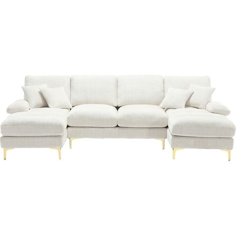 CHICFURN Sofá esquinero U 272x136x88 cm chenilla beige con dos chaise longue, 4 plazas (1/5)