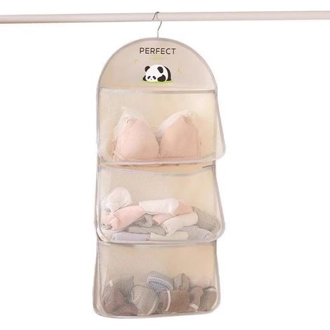 1 Sac de rangement multi-usage en maille à suspendre, avec cintre en métal, poches en maille pour soutien-gorge, sous-vêtements, chaussettes, poches à suspendre pour porte, mur ou placard