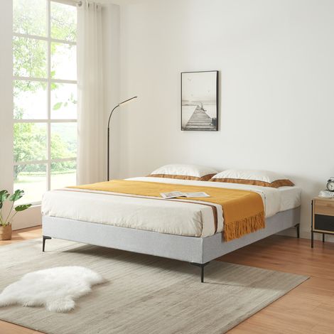 Doppelbett Lilla Textil 140x200 cm Hellgrau [en.casa]