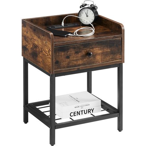 Bedside table, smart bedside sofa side table, USB charging port and socket for end of bed table, simple and versatile, large capacity storage (1/5)